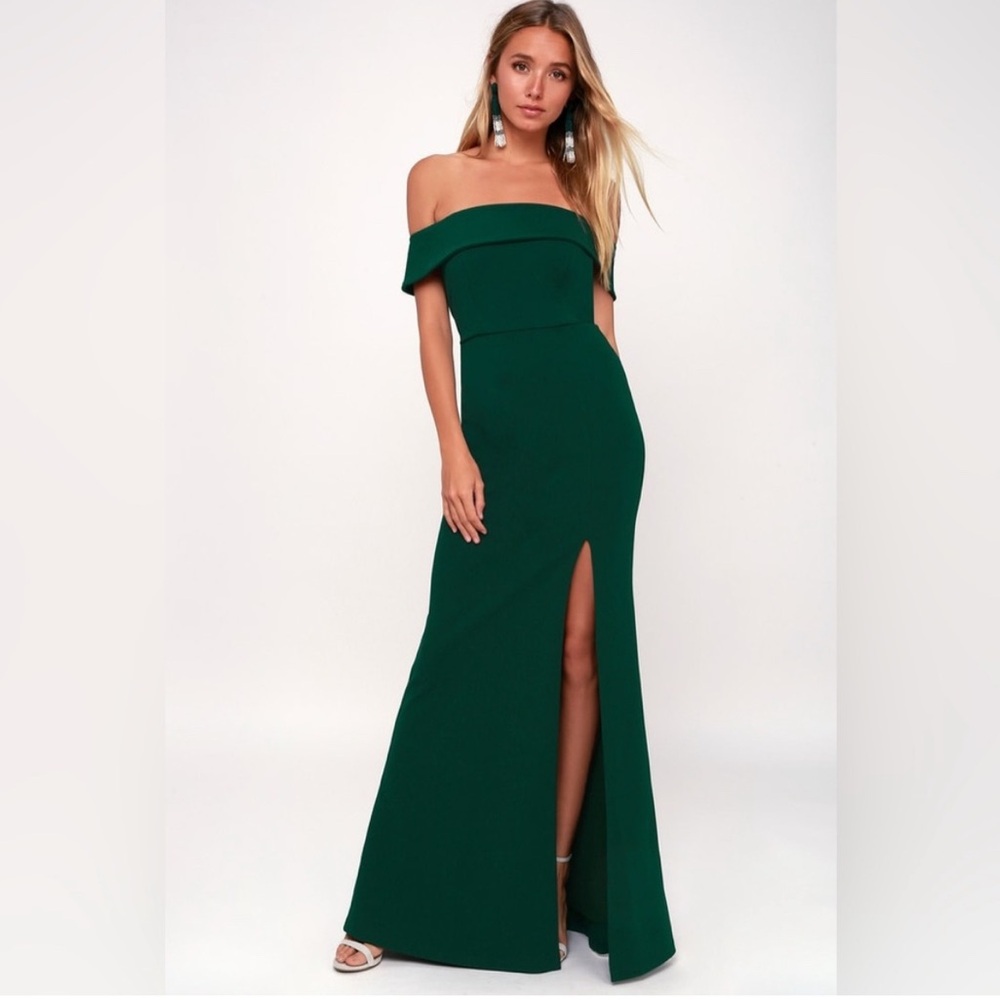Lulus Aveline Forest Green Off the Shoulder Dress XS
